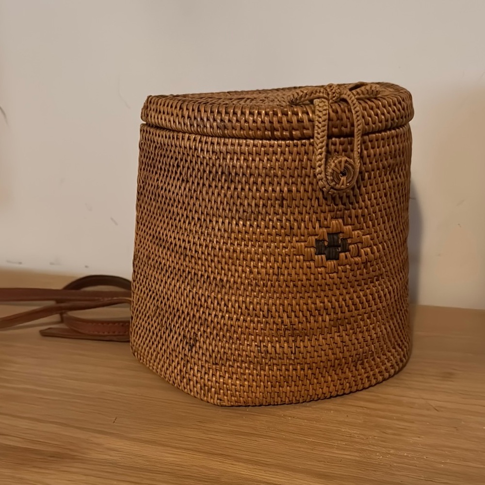 Tan Crossbody Bag with Intricate Weaving